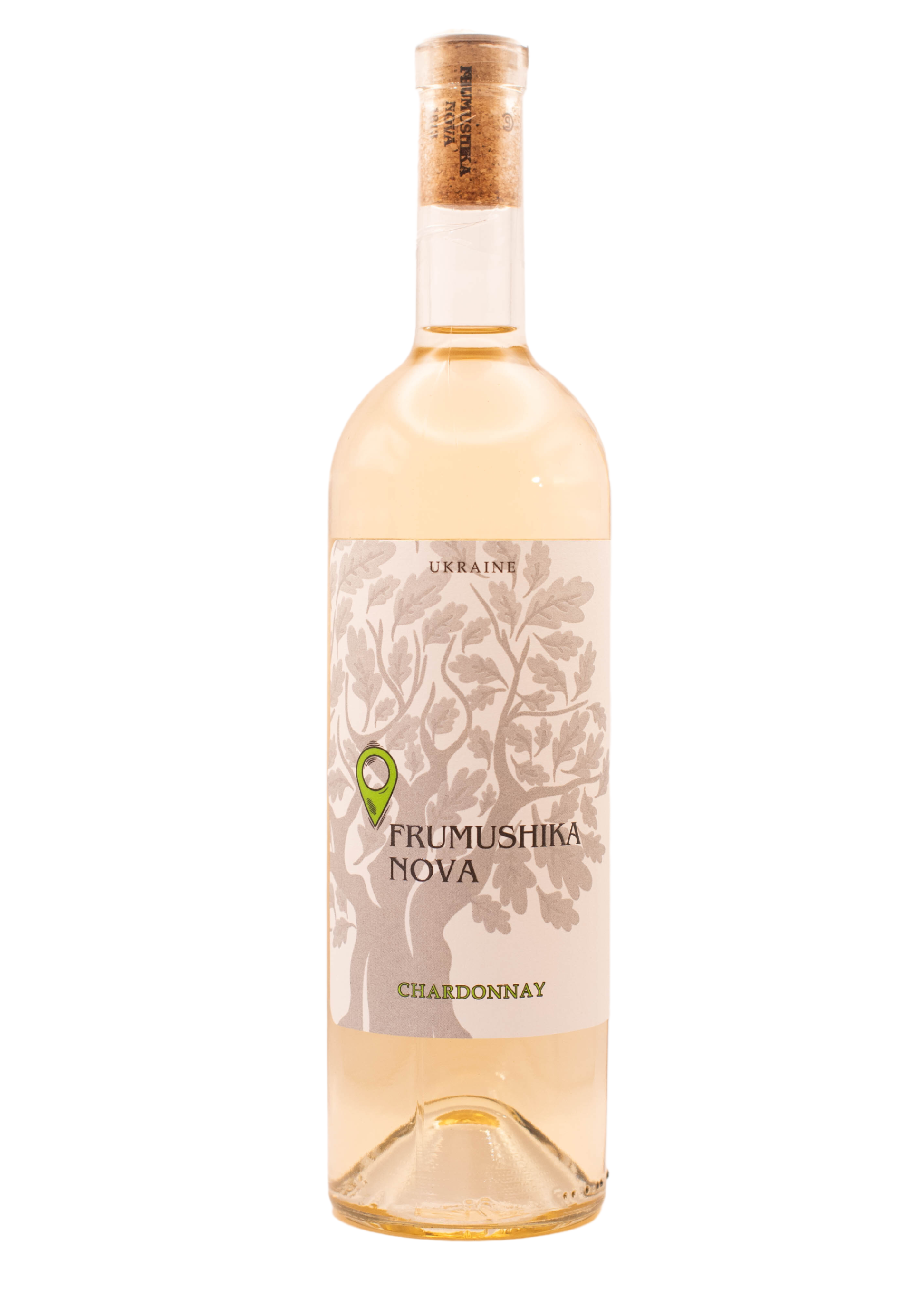 White dry Chardonnay wine aged in an oak barrel from Frumushyka